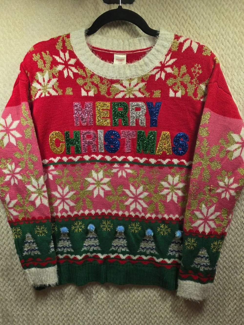 Holiday Time Womens SZ S Ugly Merry Christmas Sweater Sequins Festive Knit